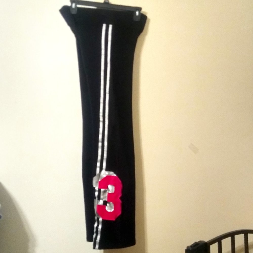 Bebe Black Sport Pants With 2 Silver Stripes Down the Legs (Size Medium)